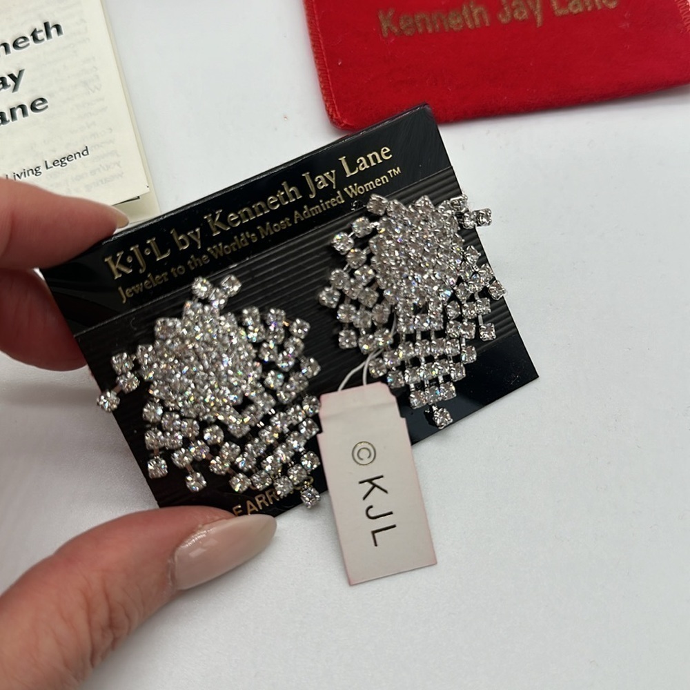 KJL Kenneth Jay Lane Women's Crystal Cluster Earrings, Gunmetal/Crystal Clip On - Picture 3 of 4